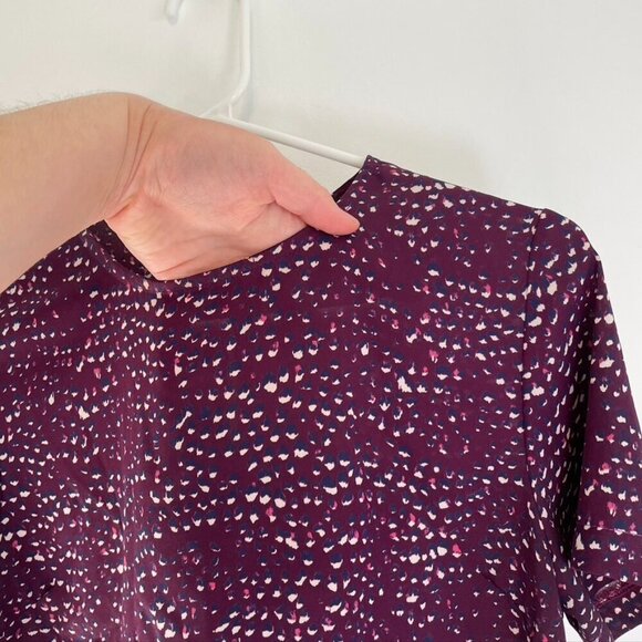 RENEE C. STITCH FIX Plum Purple Cream Navy Printed Short Sleeve Work Blouse Top - Picture 6 of 12
